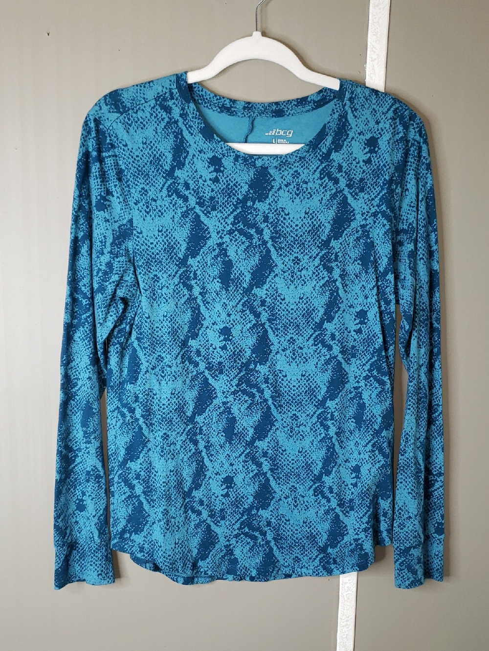 bcg Teal Snakeskin Print Long Sleeve Athletic Top